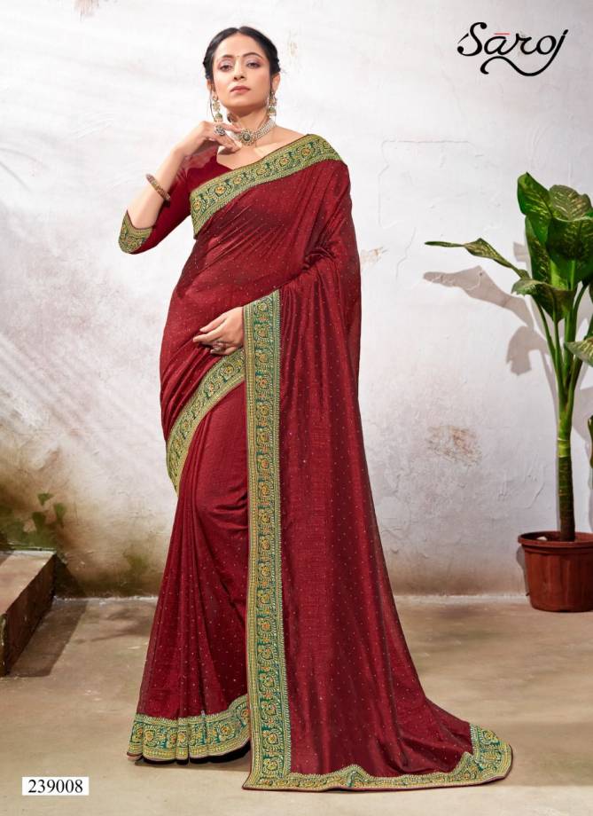 Saroj Sanjh Fancy Latest Festive Wear Vichitra Silk Designer Saree Collection
